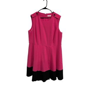 Calvin Klein Pink Black Sleeveless Fit  Flare Dress  Button Details